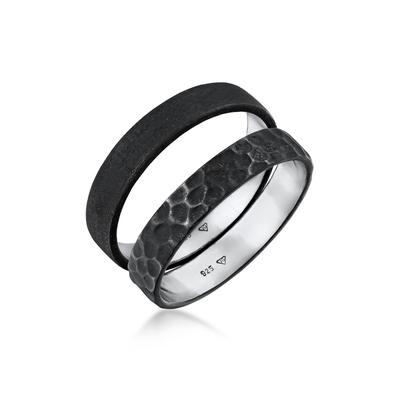 Ring-Set KUZZOI "Ring Kuzzoi Ring Set Basic Gehämmert 925 Silber" Gr. 66, schwarz, Fingerringe, Herren, 66, ohne Stein, Silber 925 (Sterlingsilber), 1mm