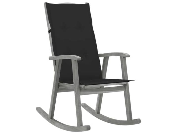 Coespram Vintage Schaukelstuhl aus Massivholz Akazie mit Auflage Grau Ergonomischer Holzschaukelstuhl mit hoher Rückenlehne und weichem Polster für gemütliche Stunden im Wohnzimmer oder Balkon.
