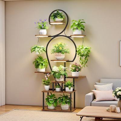 ZWYO HOSIMU "63""H 9-Tier Metal Plant Stand with Grow Light, Large Lighted Indoor Plant Shelf for Multiple Plants, for Balcony, Living Room"