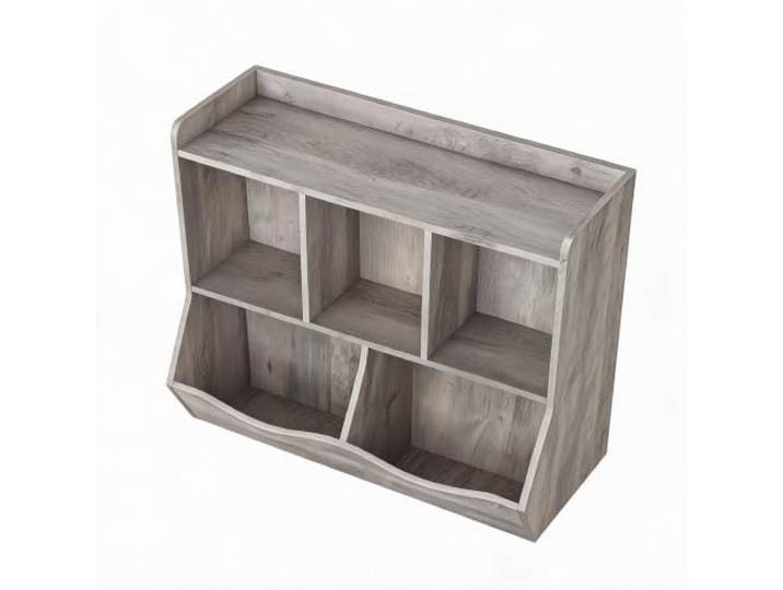 IDEALHOUSE Praktisches Kinder Bücherregal & Spielzeugregal aus Holz – 2 Ebenen, 5 Fächer für Bücher & Spielzeug, vielseitig für Kinderzimmer/Spielzimmer/Kita/Flur, 91x29x80cm – Grau