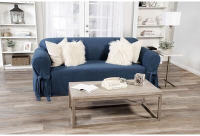 Classic Slipcovers Authentic Denim One-piece Loveseat Slipcover - N/A