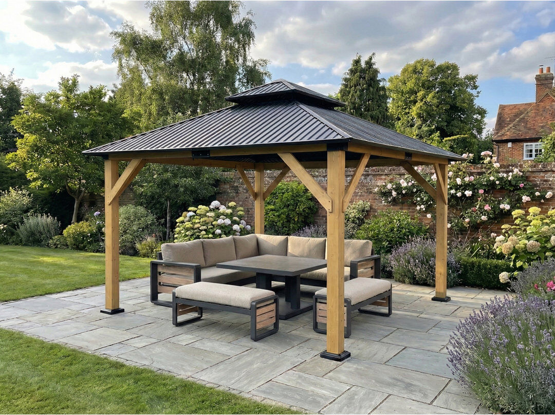 Leisure Ottawa 3.6 x 4m Cedar Wood Frame with Double Roof Grey 305cm x 360cm x 400cm