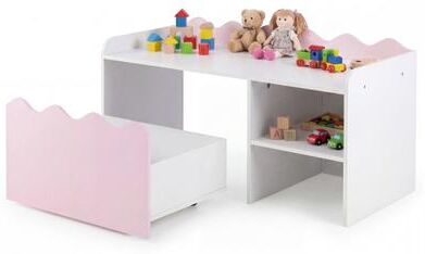 Costway Scalloped Kids Bookshelf and Toy Storage Organizer for Playroom-Pink