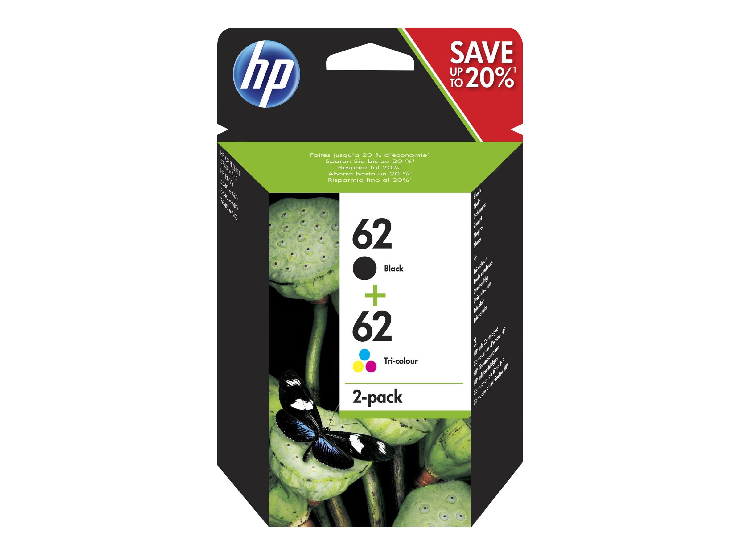 HP 62 N9J71AE Twin Pack Original Druckerpatronen 2er Pack (BK, C, M, Y)