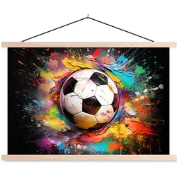 POSTER MIT MAGNETLEISTEN Fußball - Farbe - Farben - Schwarz - Weiß Magnetleiste 120x80 cm