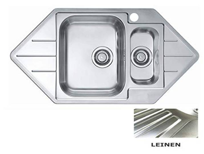 VBChome Eck-Edelstahlspüle 99x50 cm Leinenstruktur Spülbecken mit Hanhloch Küchenspüle Eckspüle Einbauspüle Küchenspüle 1,5 Becken Ablaufgarnitur Camping