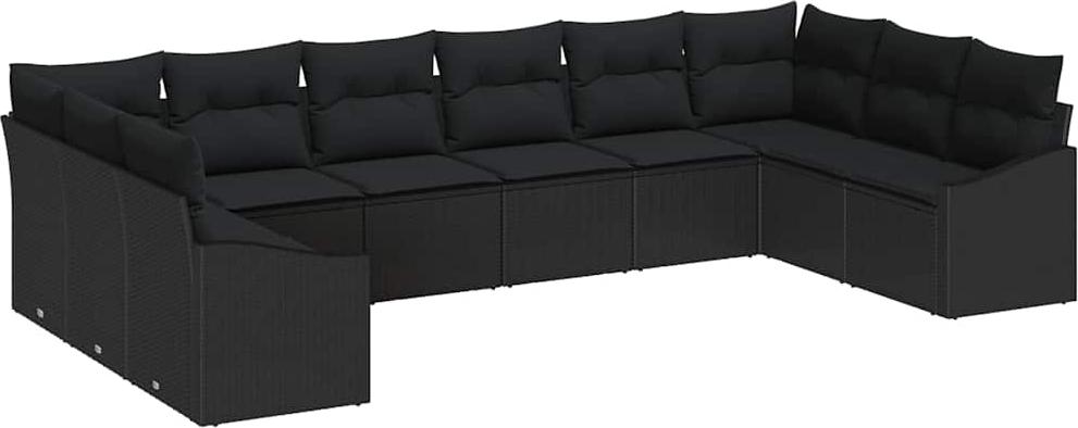 Modulares Garten-Sofa-Set, Lounge-Gruppe für Terrasse & Garten, wetterfestes Poly Rattan, UV-beständig, höhenverstellbarer Tisch, 10-Sitzer, Schwarz