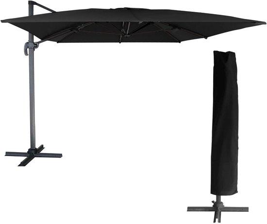 Famanu Sonnenschirm Rechteckig - Terrassenschirm mit Neig- und Drehfunktion - 3x4 Meter - Schwarz