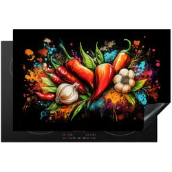 HERDABDECKPLATTE Gemüse - Paprika - Knoblauch - Graffiti - Farbe - Bunt Induktionsschutz 81.6x52.7 cm