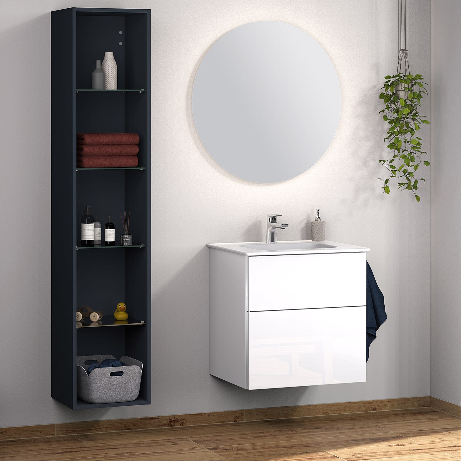 Sanipa 3way Kombination mit Keramikwaschtisch Design 60 cm, 2 Auszüge mit Griffleiste