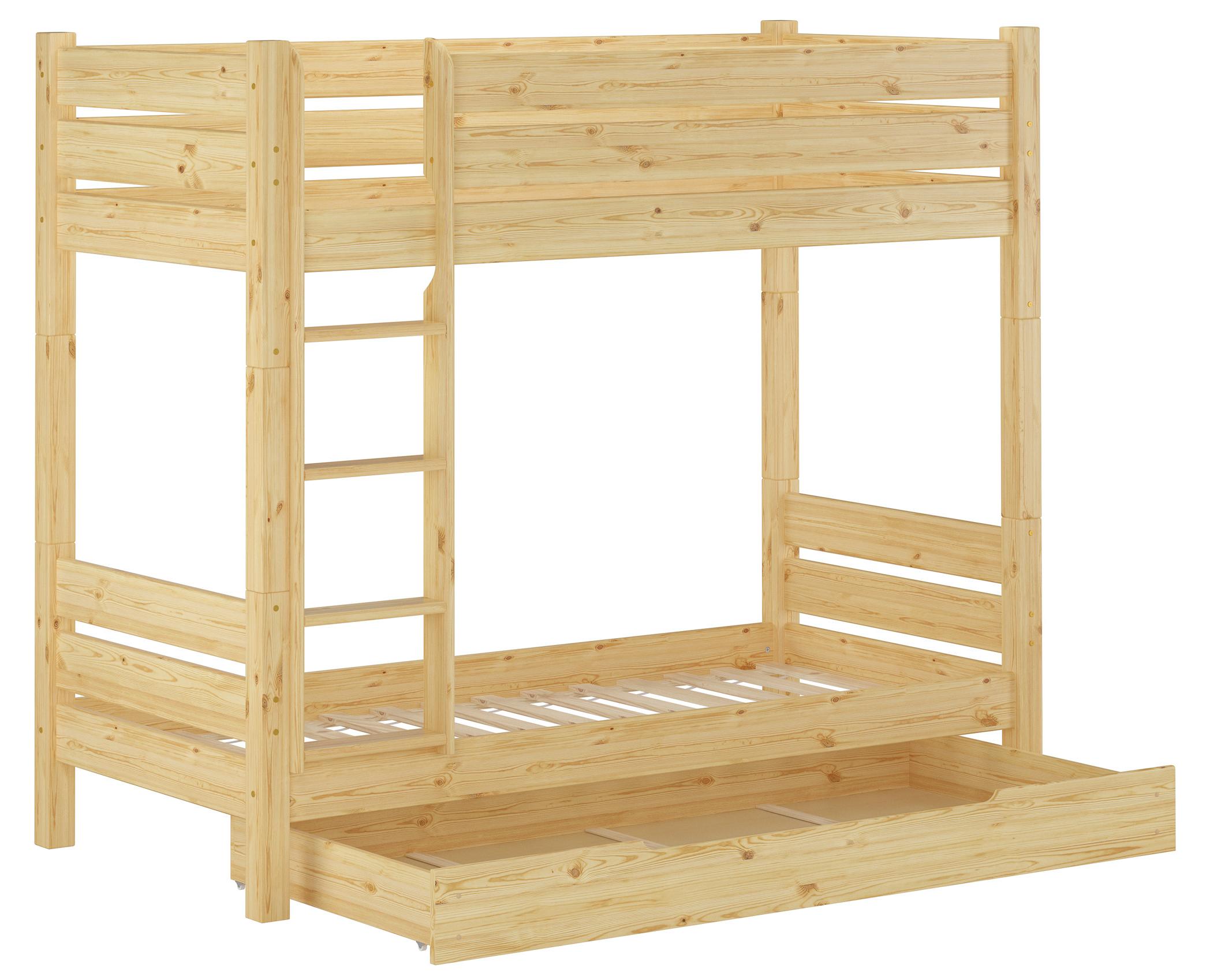 Etagenbett Kiefer natur 80x190 Zubehör wählbar Stockbett Hochbett teilbar V-60.16-08-190T100Rollrost und Bettkasten inkl.