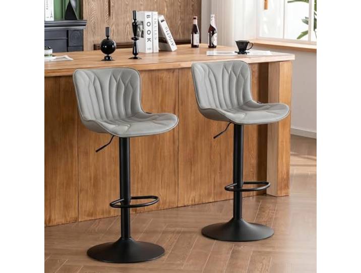 YOUNIKE Barhocker 2er Set, Drehbare Höhenverstellung Barstuhl Kunstleder Polsterung Barstühle Thekenhocker, Moderner BarStools Küchenhocker mit Hohe Ohrenlehne, Grau