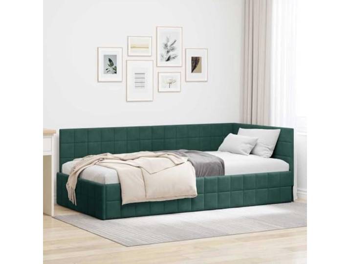 YUOTYRKTEJRSG Platzsparendes Eckbett L Design Samt Grün 90x190 cm Eckbettgestell mit Kopfteil Dunkelgrün 90x190 cm Samt Bettrahmen platzsparendes L-Design Stabile Holzkonstruktion als Sofa
