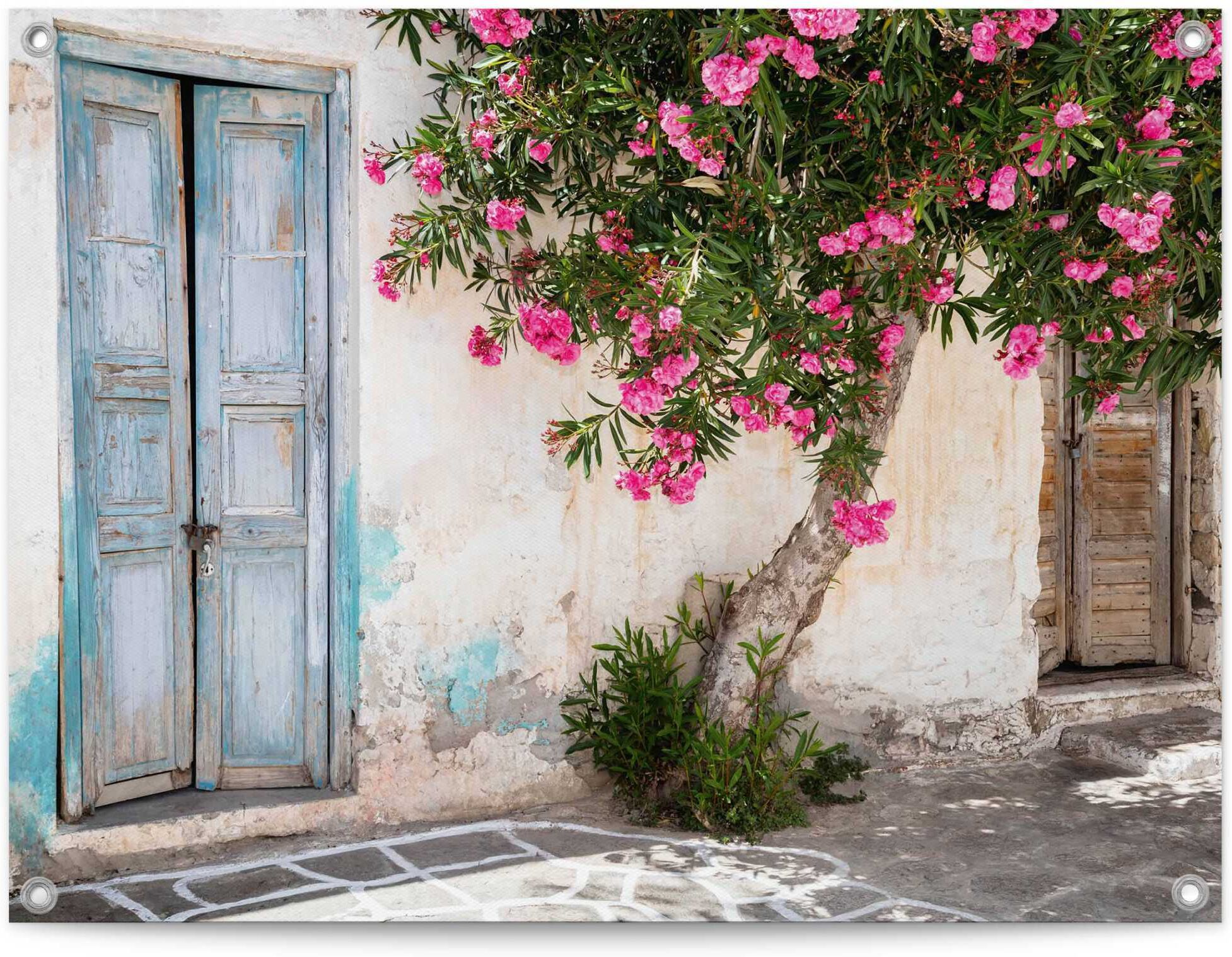 Reinders! Poster REINDERS "Greek Facade", rosa (farbe bild(er): rosa), B:80cm H:60cm T:0,1cm, Bilder, Poster, Garten - Griechenland - Blumen - Tür - Rosa - Leinwand - 80x60 cm farbe bild(er): rosa B/H/T: 80cm x 60cm x 0,1cm