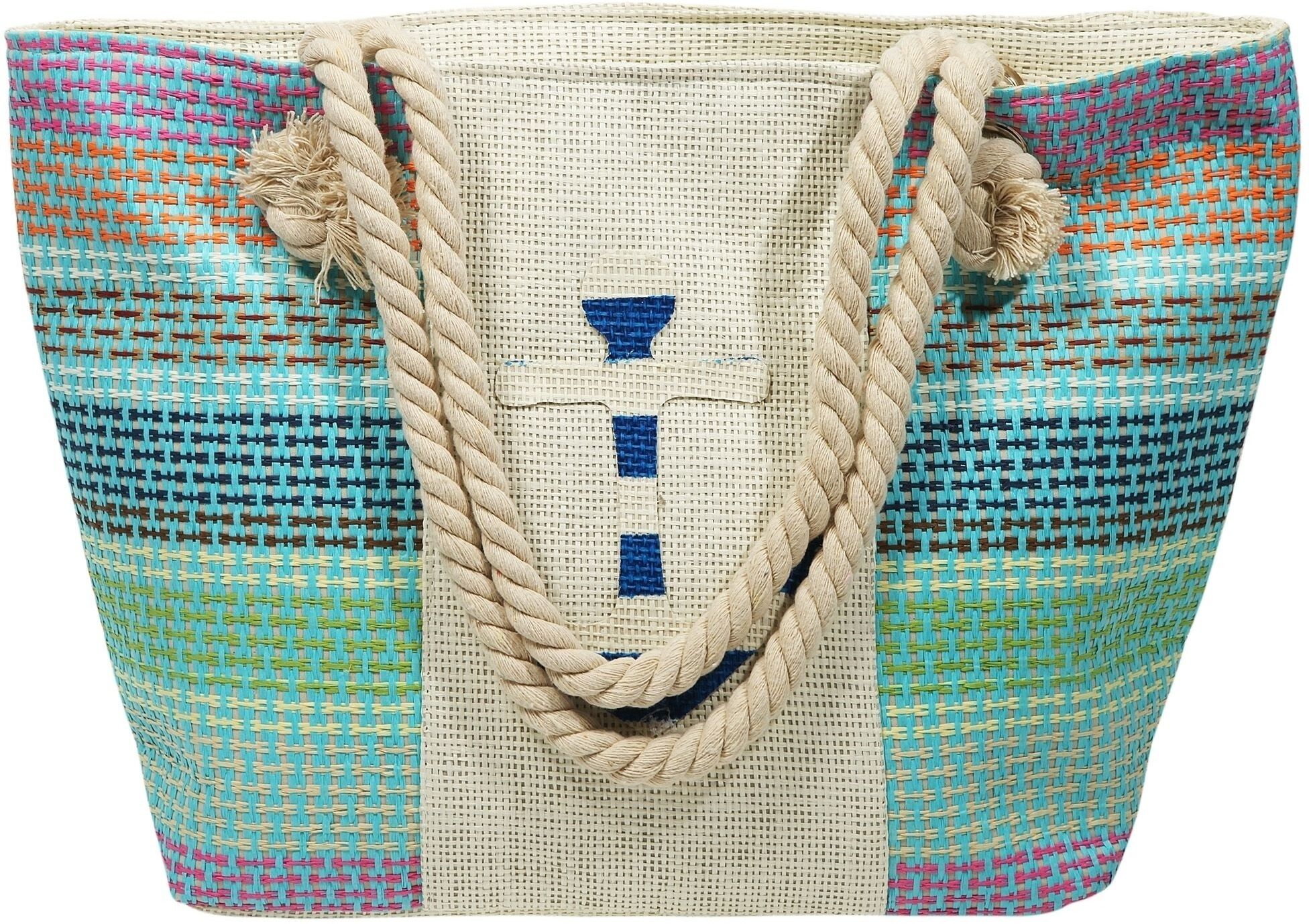 Strandtasche CHAM CHAM "Strandtasche aus Bastfaser, maritim", Damen, bunt (bicolor), Bast, Taschen Strandtasche