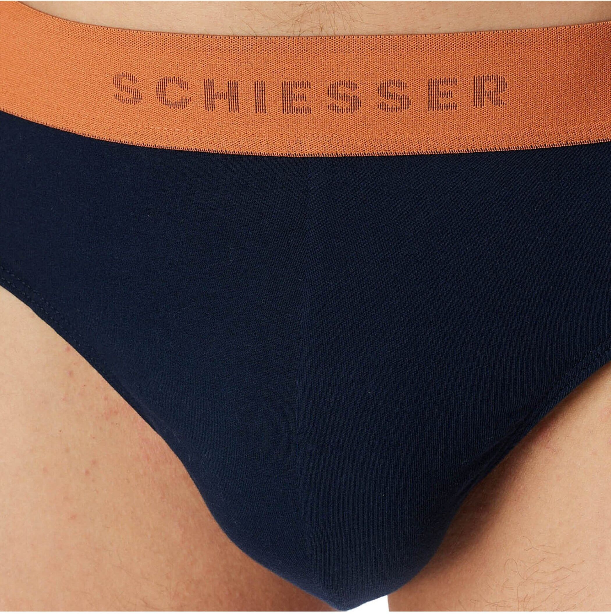 Slip SCHIESSER "Slip 3PACK Rio-Slip 3er Pack", Herren, Gr. XXL, bunt (blau, beige, orange), Obermaterial: 95% Baumwolle CO. 5% Elasthan EL., Unterhosen Slip
