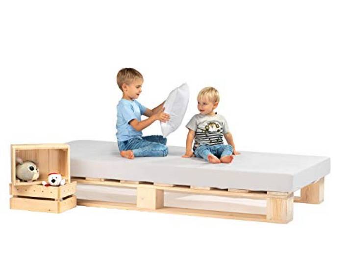sunnypillow 120x200cm Paletten Bett aus Holz Holz Bett Massivholz Bett Bett aus Paletten Palettenmöbel Naturholz Fichte europalette 80 90 100 120 140 160 180 200 220 240x200cm