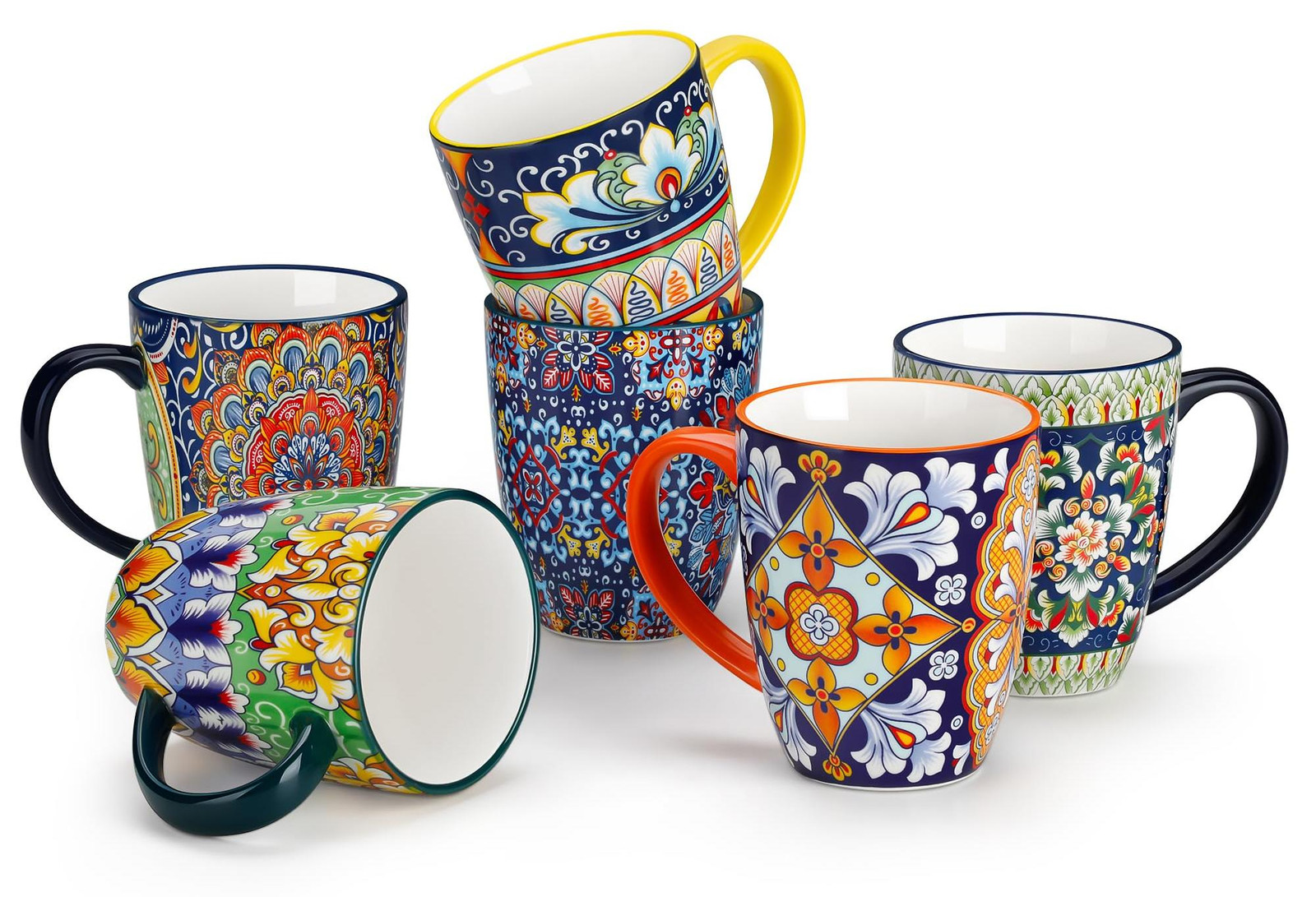 Dripio Set van 6 keramische mokken, 340 ml, boho-stijl