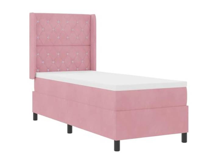 KTHLBRH Boxspringbett mit Matratze und LED Rosa 80 x 200 cm Samt Mehrfarbige USB-LED-Leuchten, Holzrahmen, höhenverstellbares Kopfteil, mittlere Taschenfedern