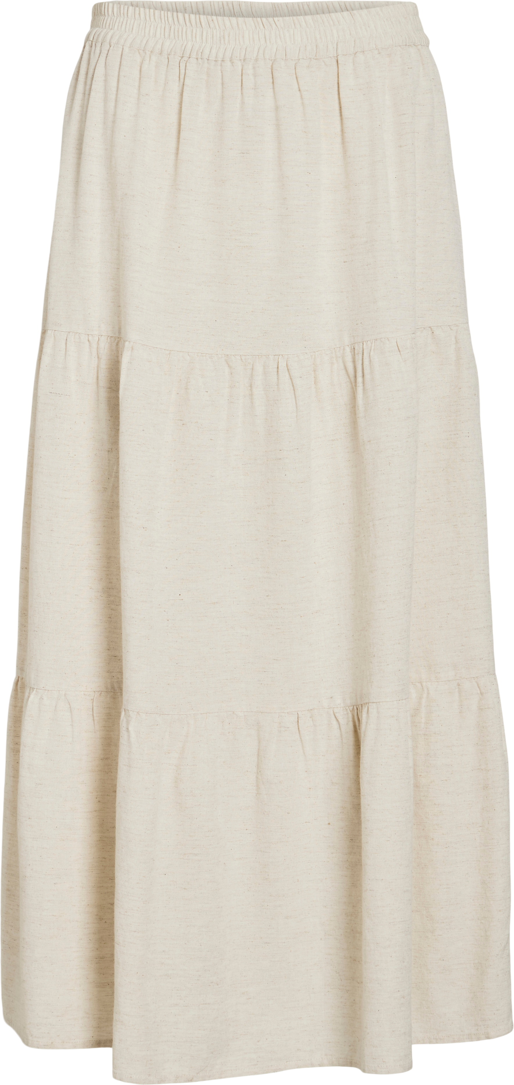 Maxirock VILA "VIPRISILLA HW ANKLE SKIRT - NOOS", Damen, Gr. 40, beige (super light natural melan), Web, Obermaterial: 50% Viskose, 40% Baumwolle, 10% Leinen, meliert, unifarben, regular fit knöchellang, Röcke Maxirock super light natural melan 40
