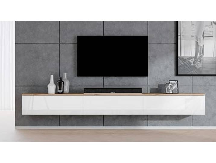 AXLIVING Lowboard 3x100cm Loriano TV Board Eiche Wotan/weiß Hochglanz 6 Innenfächer für maximale Ordnung. Push-to-Click-System. Breite: 300 cm. Belastbarkeit: max. 20 kg pro Schrank.
