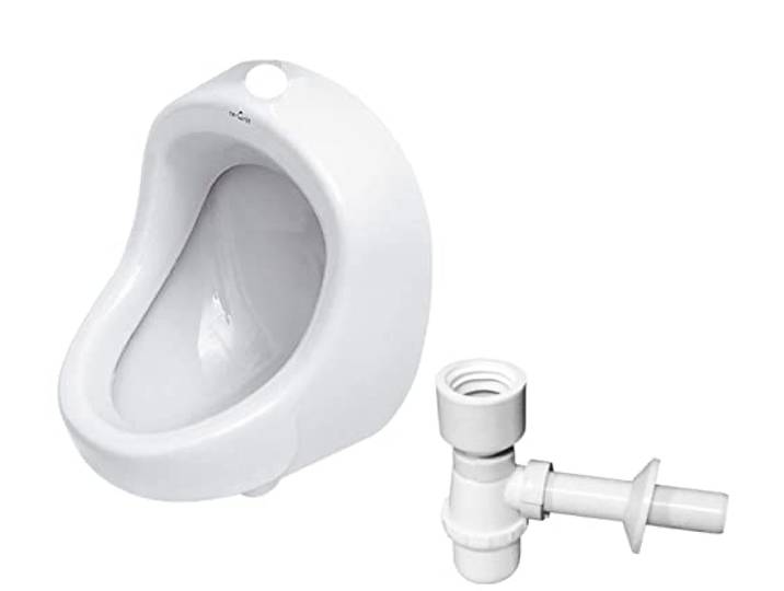 VBChome SET Urinal Zulauf Oben Weiß Modern Hochwertig Keramik Pinkelbecken senkrecht Pissoir + Siphon Flaschensiphon