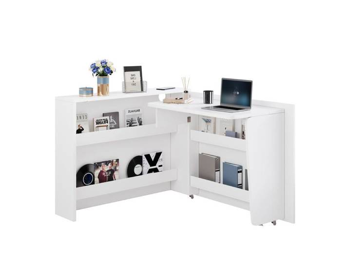 Bureau pliable Logidon avec roulettes et chargeur sans fil blanc
