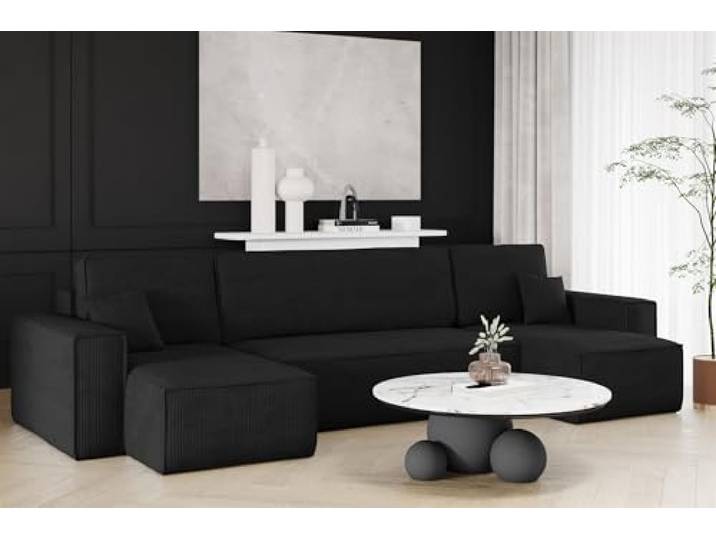 Fun Möbel Wohnlandschaft Schlafsofa Sofa Maris in Stoff Poso (Schwarz)