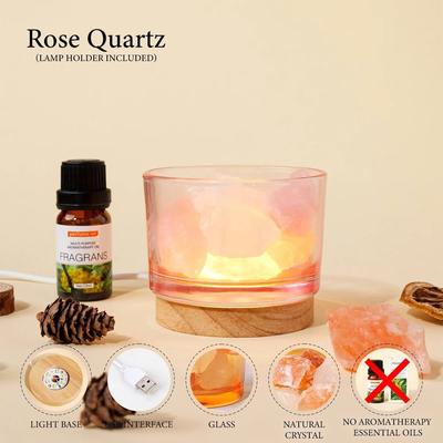 Uplift Picks Rose Quartz Crystal Aromatherapy Lamp Raw Stone Incense Decor Light rose Quartz with Lamp Base