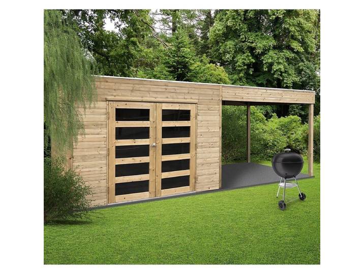 Solid Abri de jardin en bois traité autoclave avec terrasse latérale Salerno 5\,40 m²