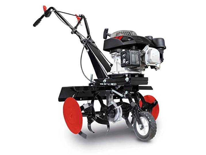 Scheppach Benzin Motorhacke MTP560 Gartenhacke Bodenfräse 4 Takt Benzin Motor mit 3,7 PS Leistung Arbeitsbreite 360-560mm Arbeitstiefe 260mm HackmesserØ 260mm 24 Messer aus Stahlblech
