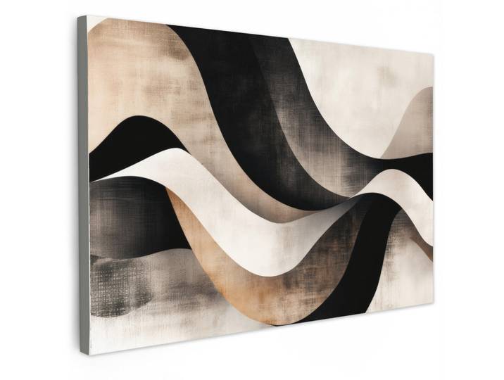 MuchoWow Leinwandbild - Abstrakt - Wellen - Schwarz - Verwittert - 120x80 - Kunstdruck, Trüffeleichefarben, Textil, Kiefer, Rechteckig, 120x80 cm, gerahmt, Bilder & Rahmen, Bilder, Wandbilder