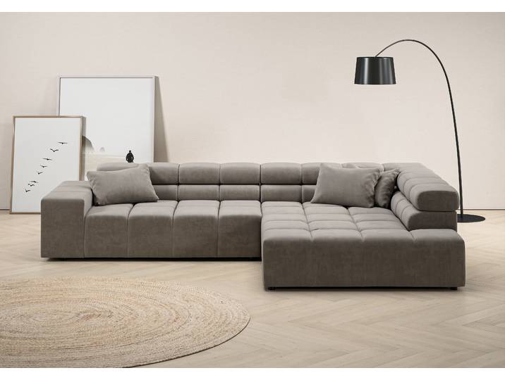 Ecksofa, Luxus-Microfaser, Silber, 319×215 cm, Kopfteilverstellung, Modern, Inosign