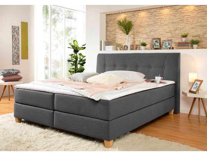 Boxspringbett, Struktur, Anthrazit, 188×238 cm, XXL-Ausführung, Inkl. Topper, Home-affaire
