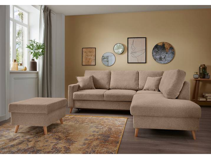 Ecksofa mit Ottomane & Funktion Braun Webstoff Jimin 230 x 94 x 200cm Ottomane davorstehend rechts mit Schlaffunktion Modern