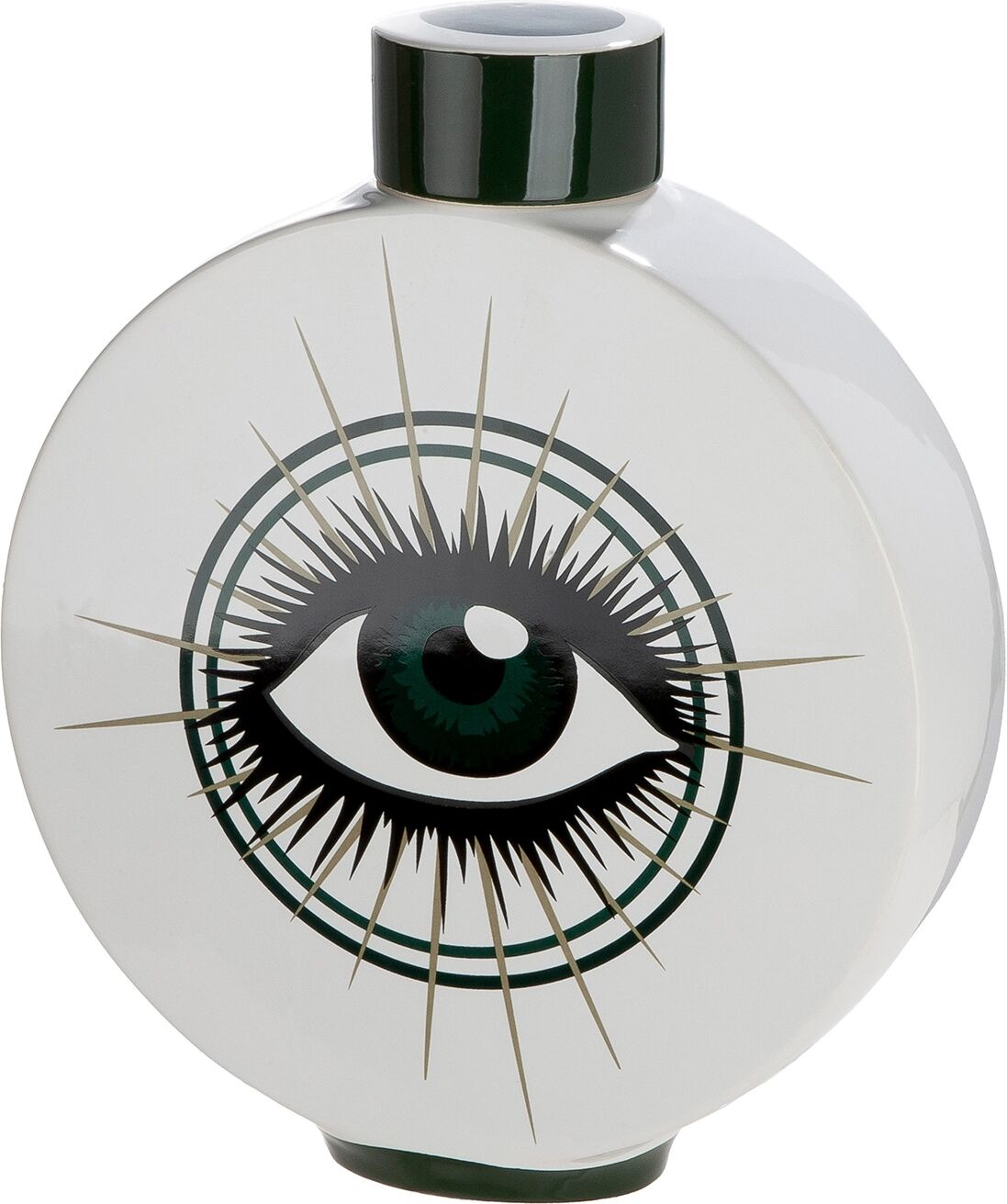 Tischvase GILDE "Deckelvase rund Magic Eye", weiss (weiß), B:24cm H:29,5cm T:7,5cm, Keramik, Vasen, Tischvase, Deckelvase, Magic Eye, Musterdesign, Aufbewahrung, modern weiß B/H/T: 24cm x 29,5cm x 7,5cm