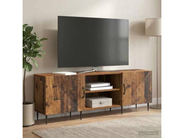 GKMBCVDFR TV-Schrank 150 x 31 x 50 cm Altholz Holzwerkstoff Vintage Vintage Design, robuste Holzwerkstoff-Oberfläche, konische Metallbeine, 90° Pendeltüren, viel Stauraum für Medien