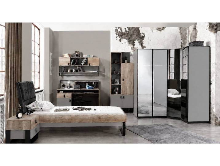 JVmoebel Jugendzimmer-Set Jugendzimmer Komplettset Bett Eckschrank Schreibtisch Regale Braun, (Jugendzimmer-Set, 5-tlg., 5-tlg)