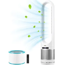 VEVOR Turmventilator ohne Flügel, 4,7 m/s schneller Standventilator, 80° oszillierende Ventilatoren mit 8 Gang, 8-Stunden-Timer, H13-HEPA-Filterung, Fernbedienung & Luftreinigungsmodus