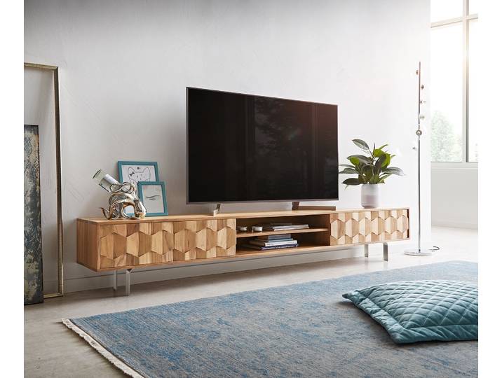 Buffet bas Fevo 240 cm acacia nature 4 portes Pied L