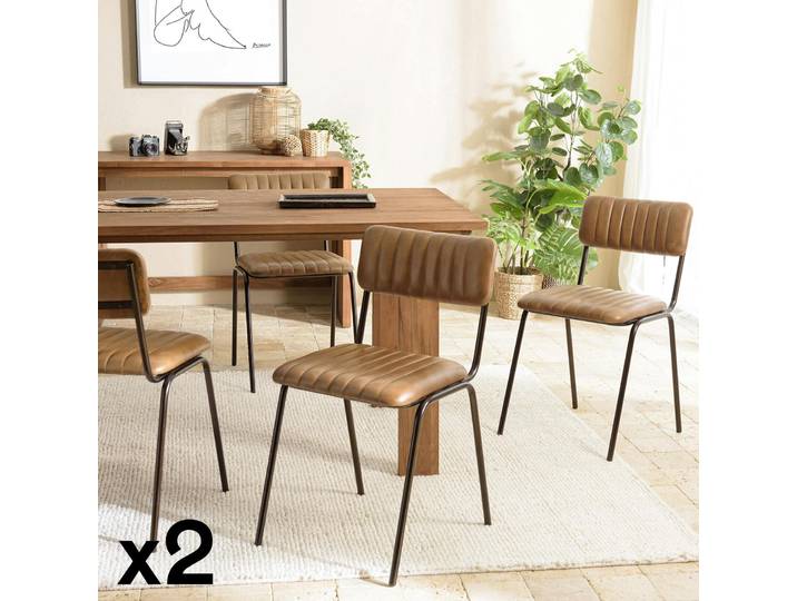 Chaise de table assise et dossier cuir havane (lot de 2) TIM