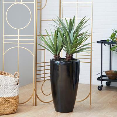 Arcilla Elemental - Green Faux Foliage Dracaena Indoor Outdoor Artificial Plant with Realistic Leaves and Black Fiberglass Pot