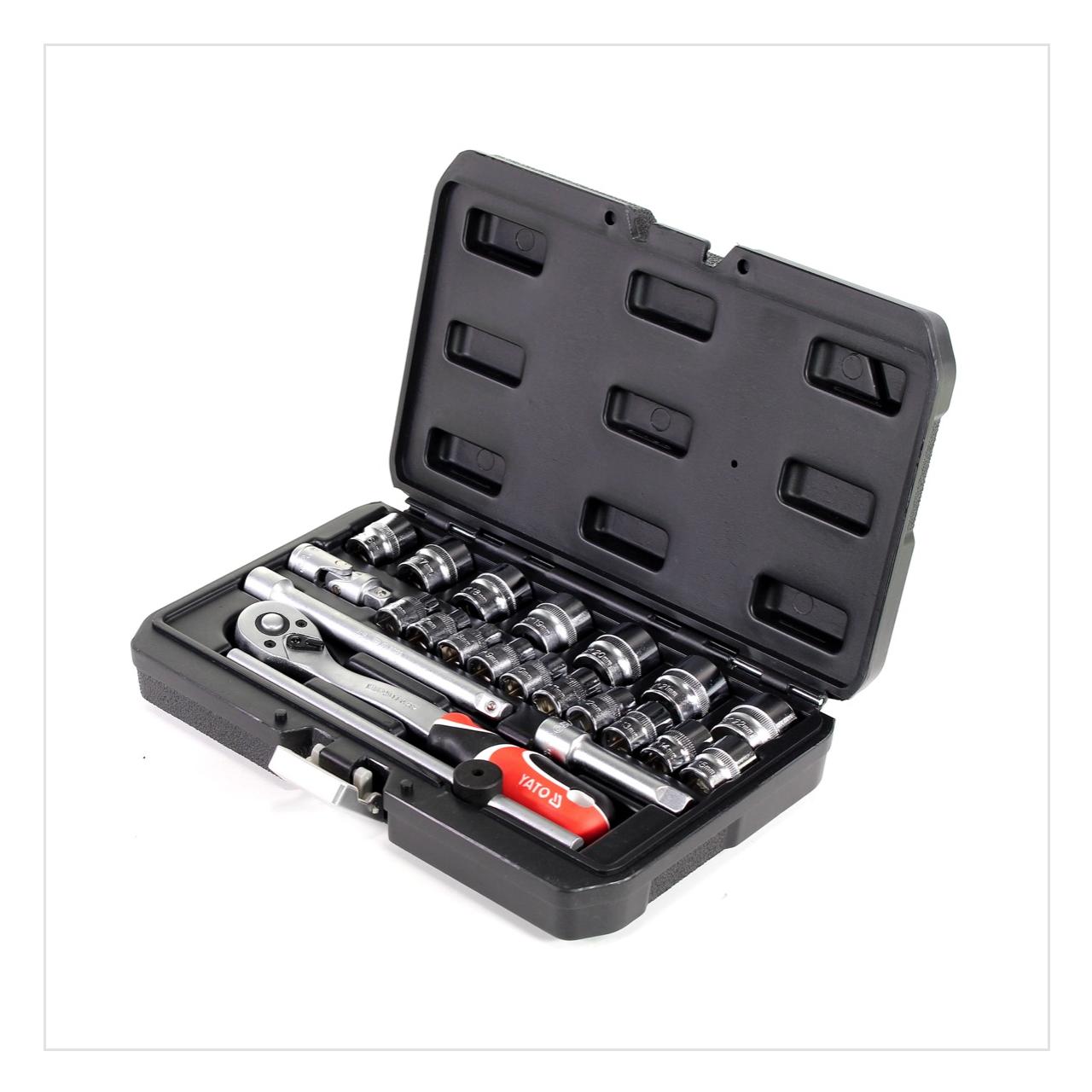 Yato YT-38561 Werkzeugkasten Steckschlüssel Satz 22 tlg. 3/8" mit Knarre (3/8") (YT-38561)