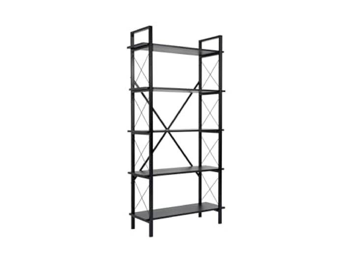 Hanah Home Stilvolles schwarzes Bücherregal mit Metallrahmen, 90 x 180 x 33,5 cm 100% melaminbeschichtete Spanplatte wandmontierbar, langlebiges & funktionales Design