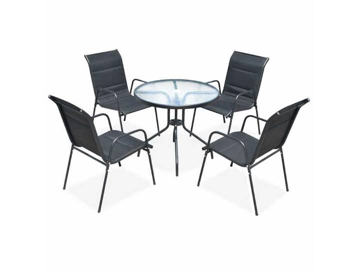 Mobilier de salle à manger d'extérieur 5 pcs - FLOATING - Acier Noir&01_8333
