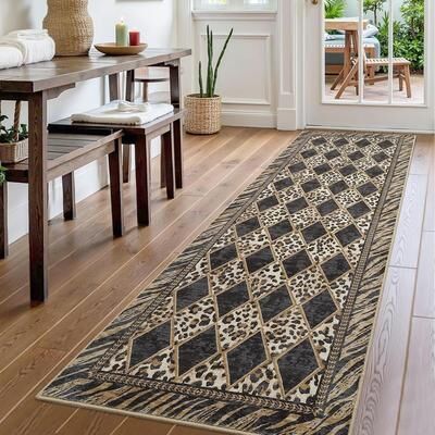 Garvee Leopard Print Contemporary Checkered Indoor Washable Area Rug