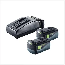 Festool Schnellladegerät TCL 6 Li-Ion (201135) + 2x Festool BP 18 Li 5,0 AS 18V 5,0 Ah Akkupack Li-Ion Akku mit Airstream (578519)