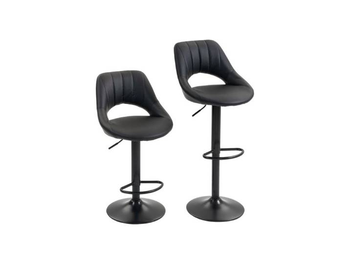 HOMCOM Set of Two Faux Leather Bar Stools - Black