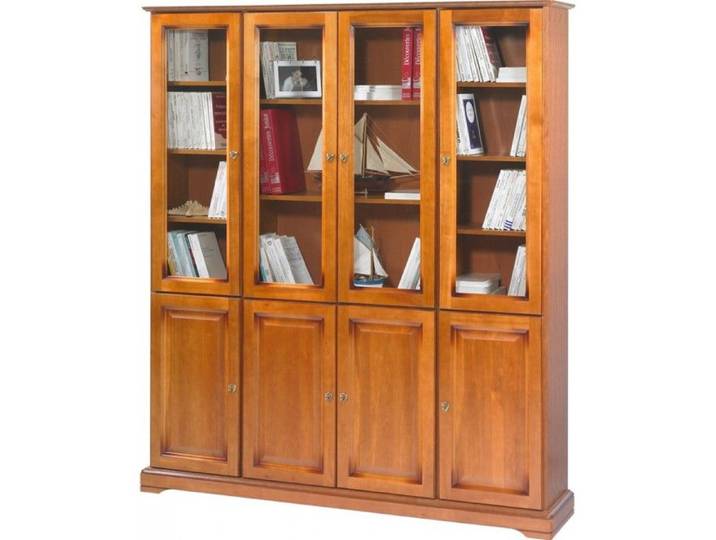Bibliothèque - Louis-Philippe - Merisier - 8 Portes - 18 Niches - 15 Étagères
