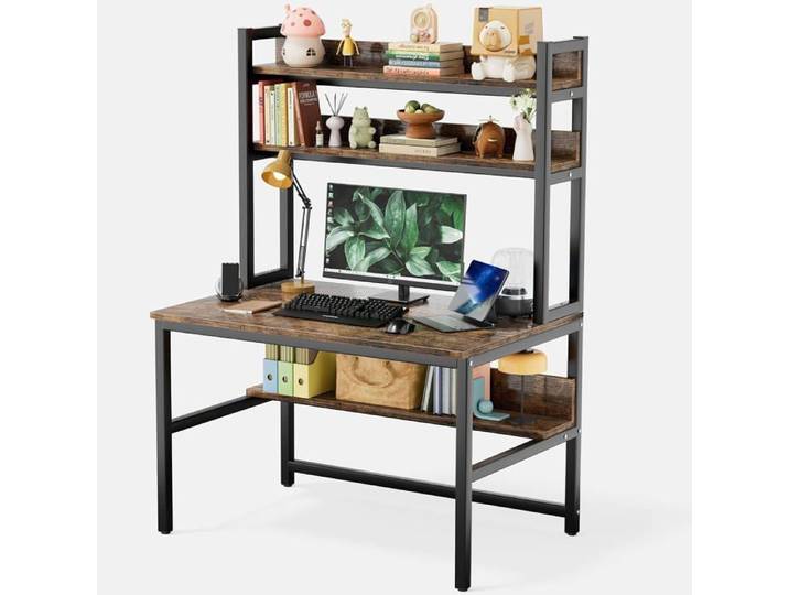Bureau avec Étagères 100 cm Bureau D'ordinateur avec Étagère Supérieure Et Bibliothèque Intégrée Table De Travail Bureau Optimisant